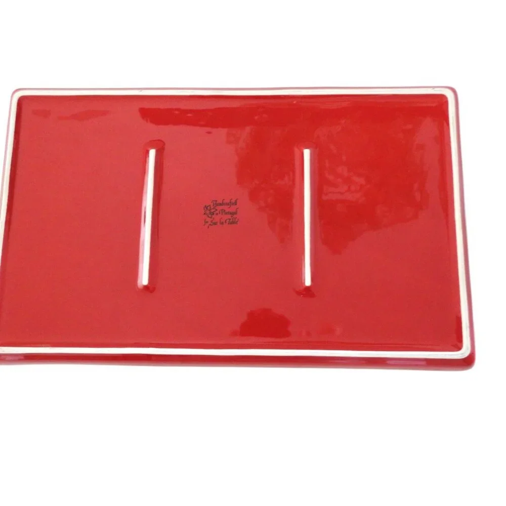 Sur La Table Red Ceramic 3 Section Divided Tray Lidded Bowl Christmas Tree